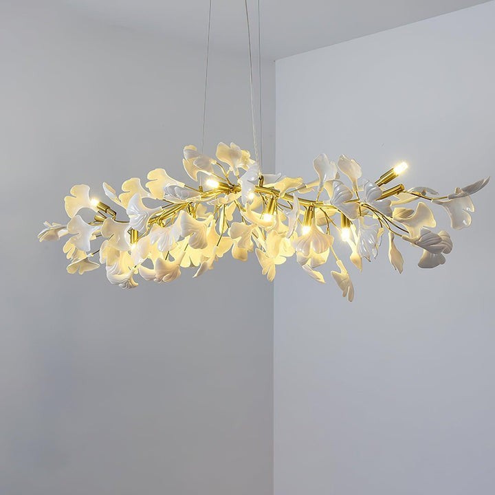 Organic Gingko Leaf Chandelier – Modern Brass Branch Lighting