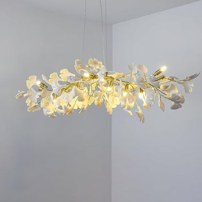 Organic Gingko Leaf Chandelier – Modern Brass Branch Lighting