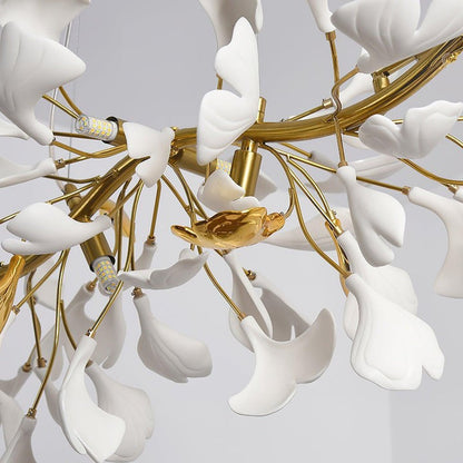 Organic Gingko Leaf Chandelier – Modern Brass Branch Lighting