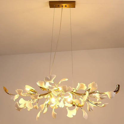 Organic Gingko Leaf Chandelier – Modern Brass Branch Lighting