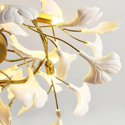 Organic Gingko Leaf Chandelier – Modern Brass Branch Lighting