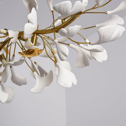 Organic Gingko Leaf Chandelier – Modern Brass Branch Lighting