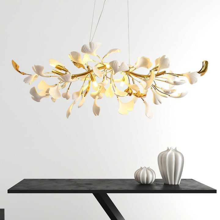 Organic Gingko Leaf Chandelier – Modern Brass Branch Lighting