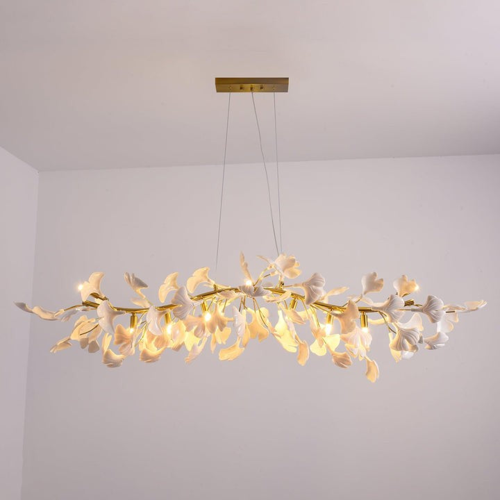 Organic Gingko Leaf Chandelier – Modern Brass Branch Lighting