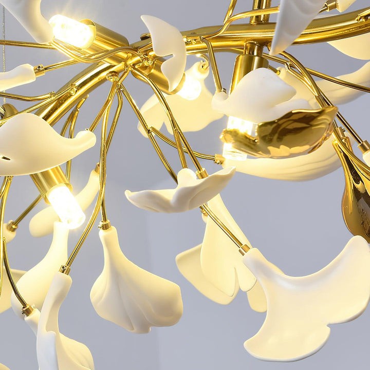 Organic Gingko Leaf Chandelier – Modern Brass Branch Lighting