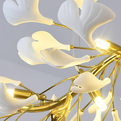 Organic Gingko Leaf Chandelier – Modern Brass Branch Lighting