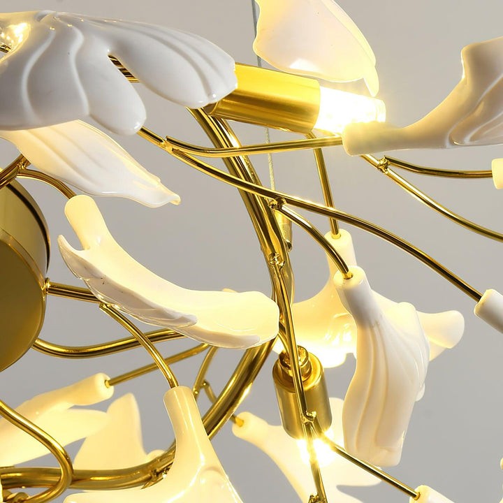 Organic Gingko Leaf Chandelier – Modern Brass Branch Lighting