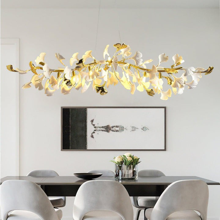Organic Gingko Leaf Chandelier – Modern Brass Branch Lighting