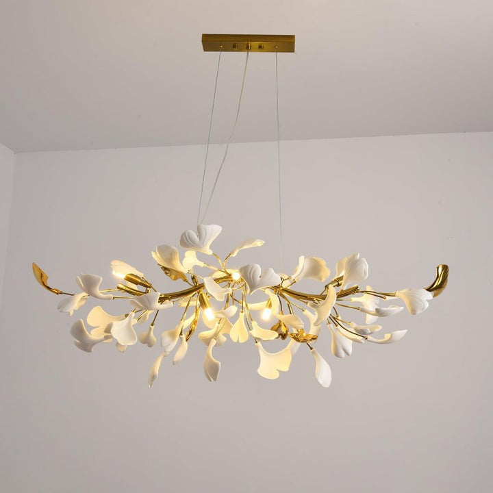 Organic Gingko Leaf Chandelier – Modern Brass Branch Lighting