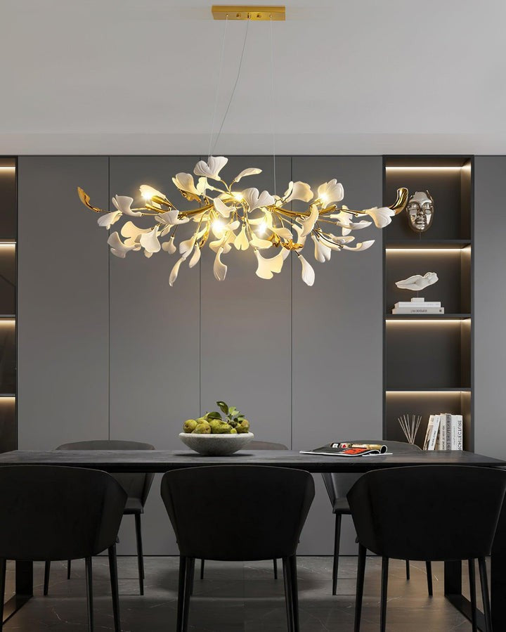 Organic Gingko Leaf Chandelier – Modern Brass Branch Lighting