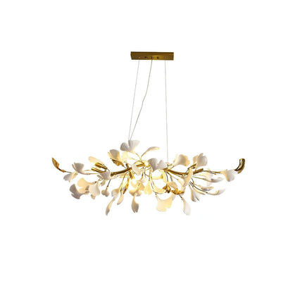 Organic Gingko Leaf Chandelier – Modern Brass Branch Lighting