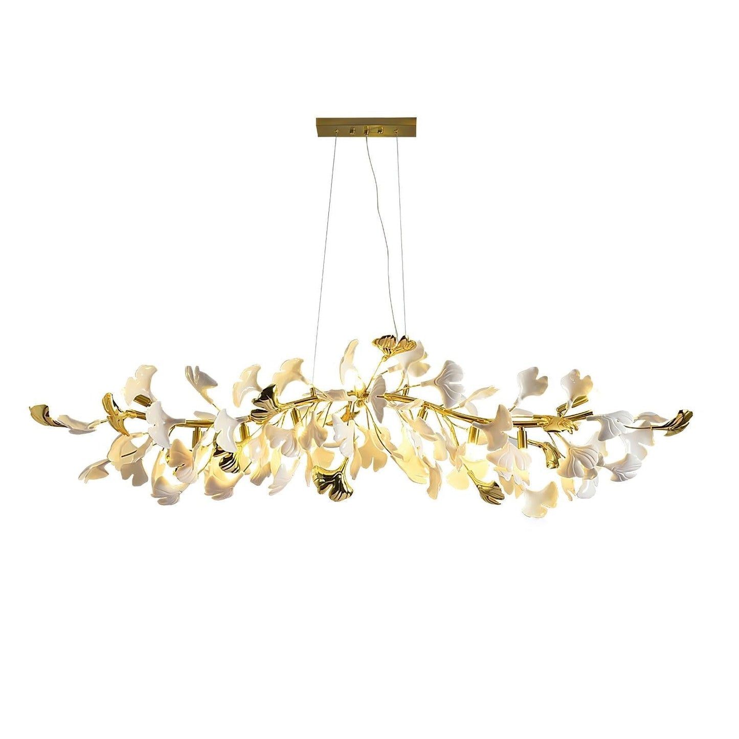 Organic Gingko Leaf Chandelier – Modern Brass Branch Lighting