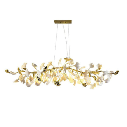 Organic Gingko Leaf Chandelier – Modern Brass Branch Lighting