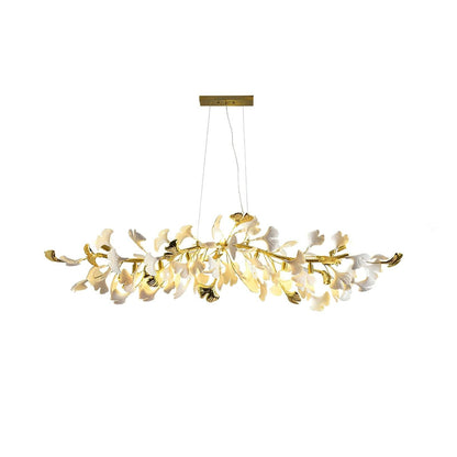 Organic Gingko Leaf Chandelier – Modern Brass Branch Lighting
