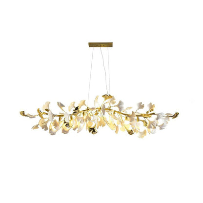Organic Gingko Leaf Chandelier – Modern Brass Branch Lighting