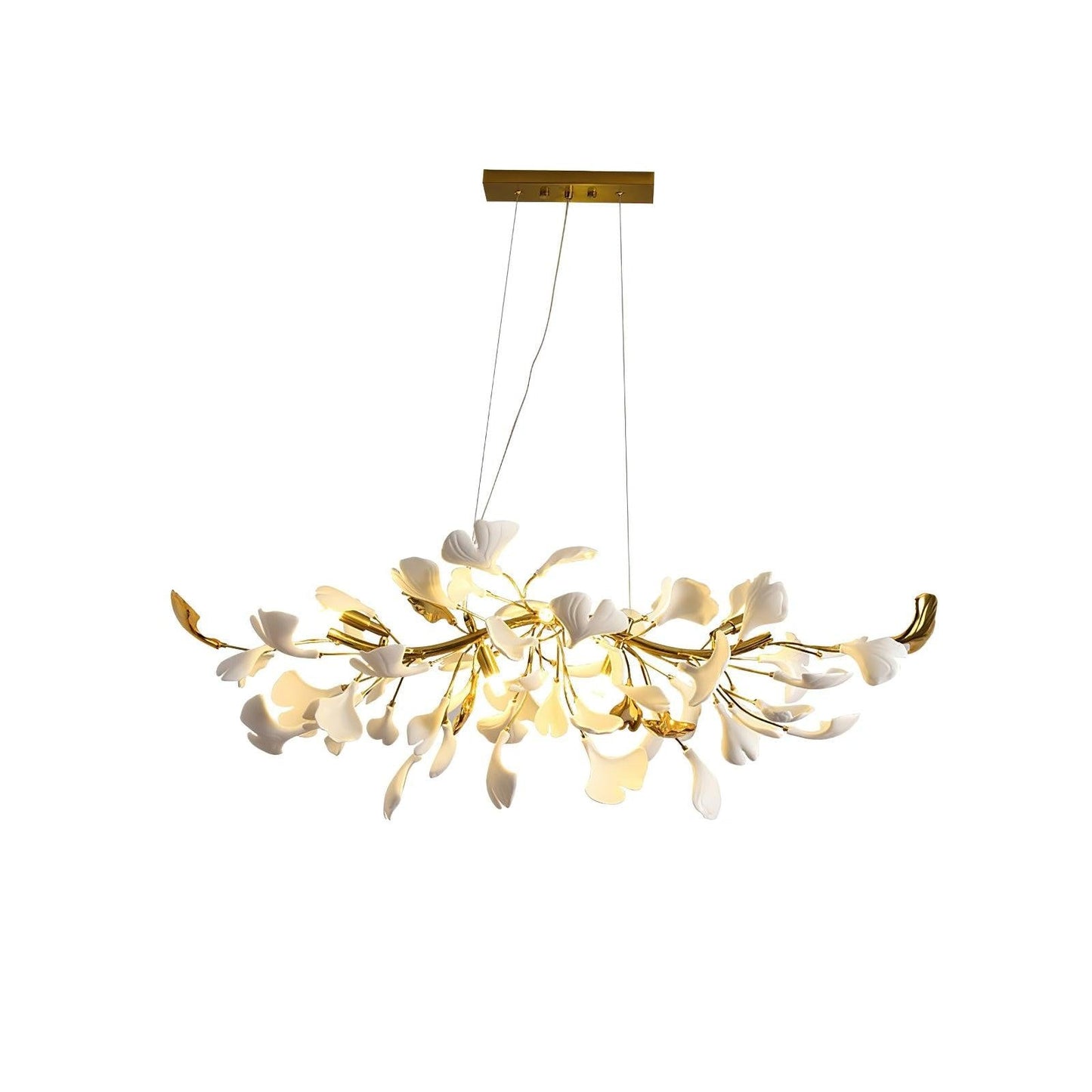Organic Gingko Leaf Chandelier – Modern Brass Branch Lighting