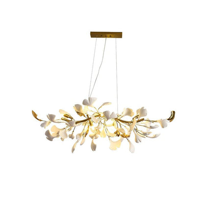 Organic Gingko Leaf Chandelier – Modern Brass Branch Lighting