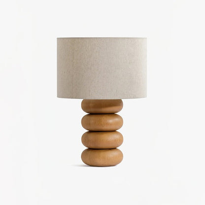 Organic Wooden Sphere Table Lamp with White Linen Shade