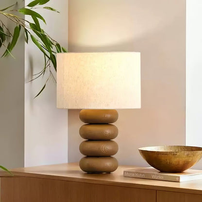 Organic Wooden Sphere Table Lamp with White Linen Shade