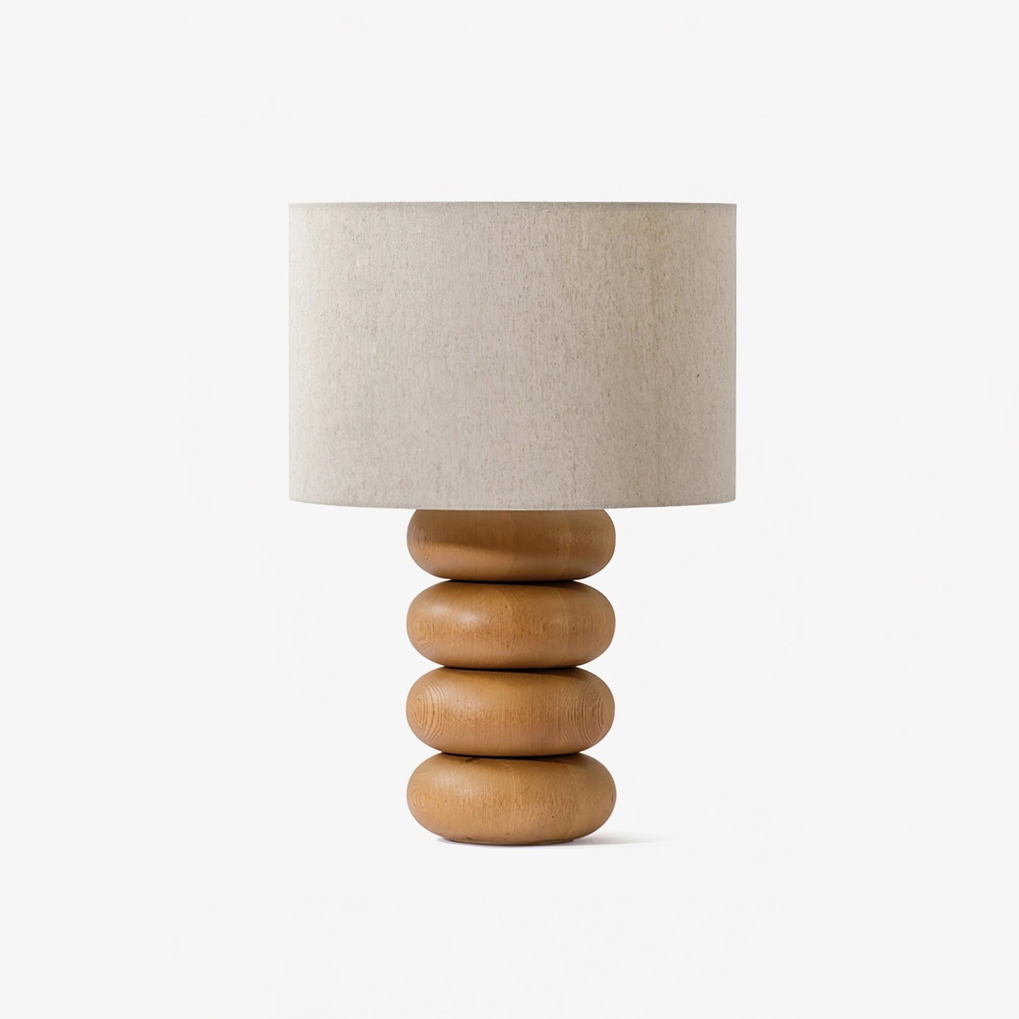 Organic Wooden Sphere Table Lamp with White Linen Shade