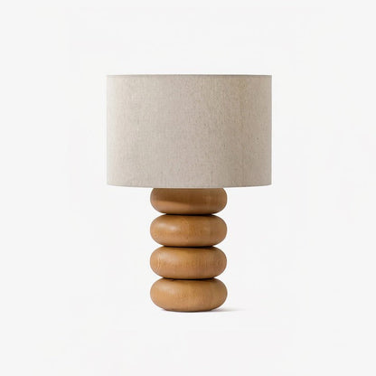Organic Wooden Sphere Table Lamp with White Linen Shade