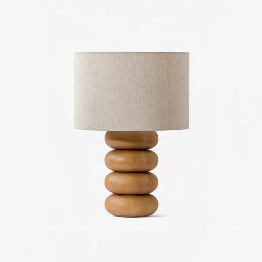 Organic Wooden Sphere Table Lamp with White Linen Shade