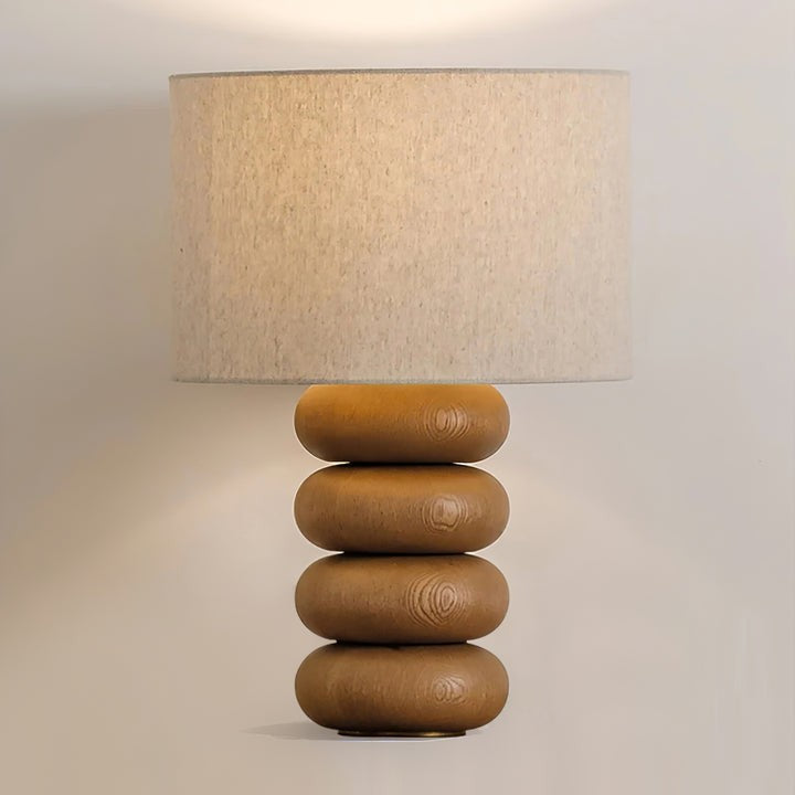 Organic Wooden Sphere Table Lamp with White Linen Shade