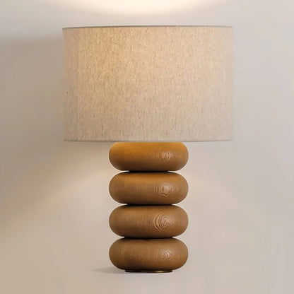 Organic Wooden Sphere Table Lamp with White Linen Shade