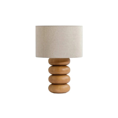 Organic Wooden Sphere Table Lamp with White Linen Shade