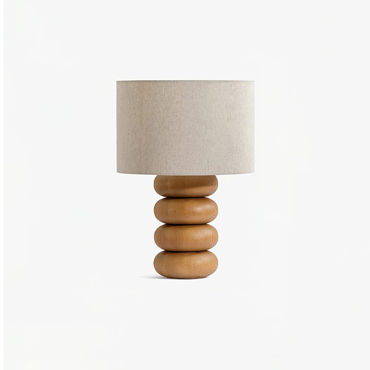 Organic Wooden Sphere Table Lamp with White Linen Shade