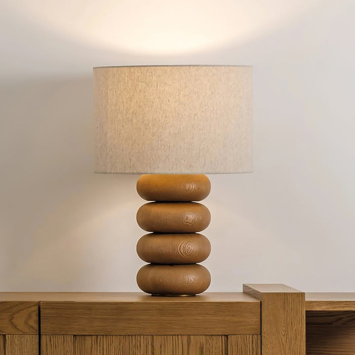 Organic Wooden Sphere Table Lamp with White Linen Shade