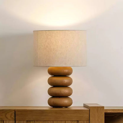 Organic Wooden Sphere Table Lamp with White Linen Shade