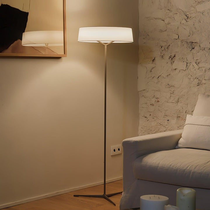 Oriental Lantern LED Floor Lamp with Sleek Aluminum Stem