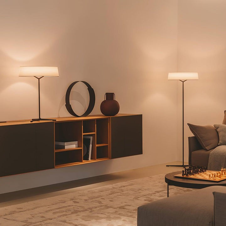 Oriental Lantern LED Floor Lamp with Sleek Aluminum Stem