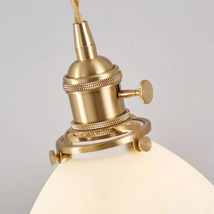 Pleated Ceramic Shade Pendant Light with Brass Finish