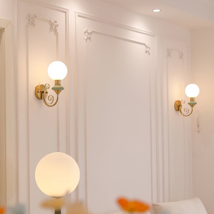Plug-in Wall Sconce with Green Glass Shade and Gold Accents