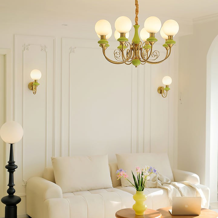 Plug-in Wall Sconce with Green Glass Shade and Gold Accents