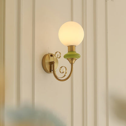 Plug-in Wall Sconce with Green Glass Shade and Gold Accents