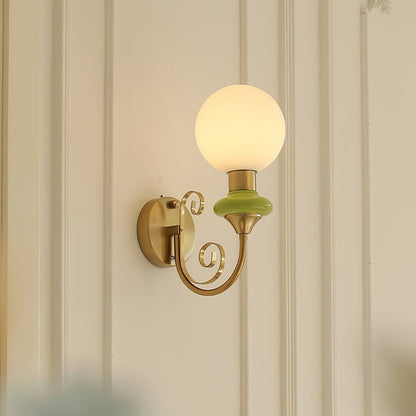 Plug-in Wall Sconce with Green Glass Shade and Gold Accents