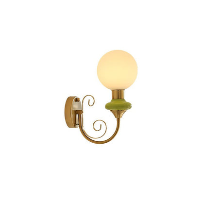 Plug-in Wall Sconce with Green Glass Shade and Gold Accents