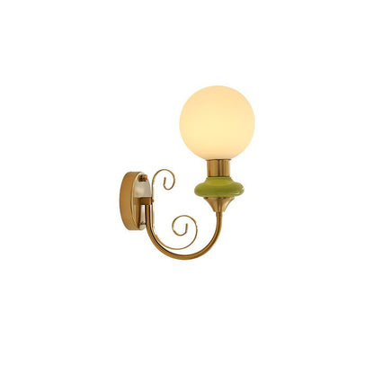 Plug-in Wall Sconce with Green Glass Shade and Gold Accents