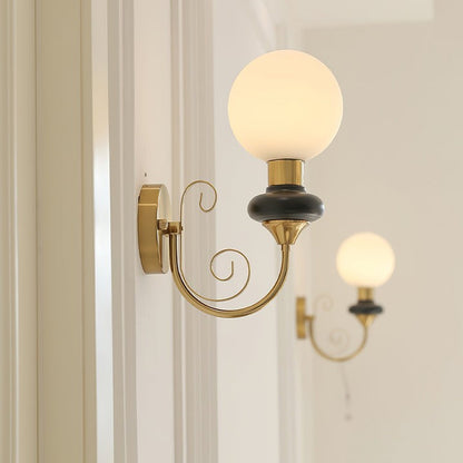 Plug-in Wall Sconce with Green Glass Shade and Gold Accents