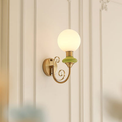 Plug-in Wall Sconce with Green Glass Shade and Gold Accents