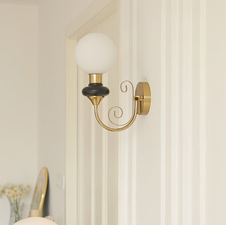Plug-in Wall Sconce with Green Glass Shade and Gold Accents