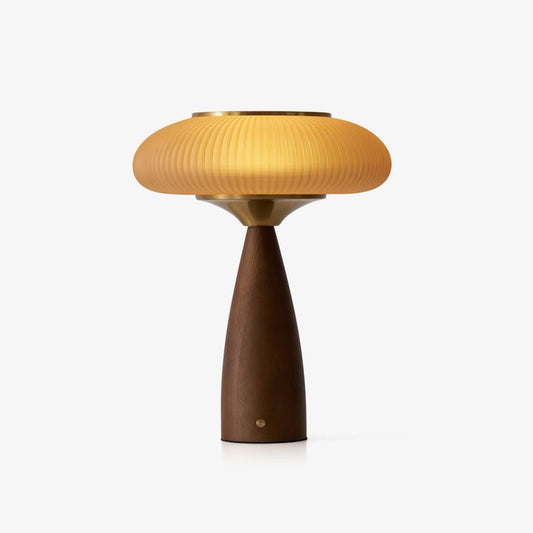 Rechargeable Wooden Table Lamp with Glass Shade