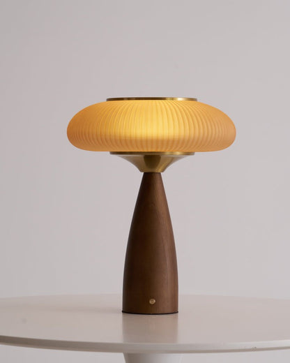Rechargeable Wooden Table Lamp with Glass Shade