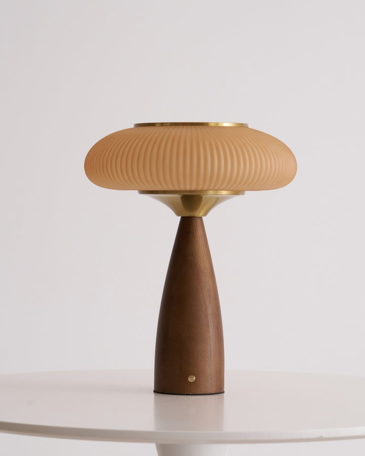 Rechargeable Wooden Table Lamp with Glass Shade