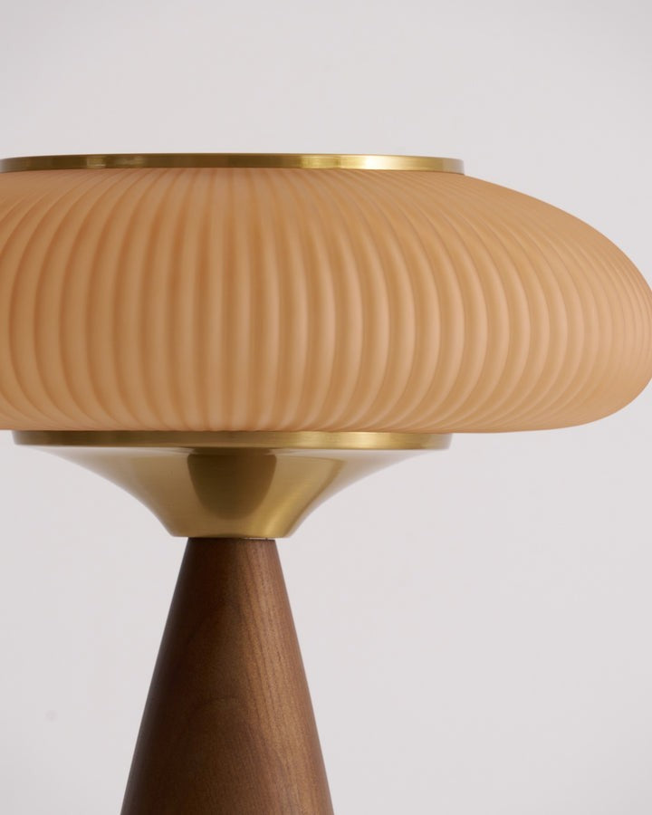 Rechargeable Wooden Table Lamp with Glass Shade