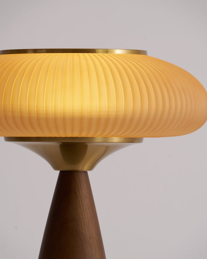 Rechargeable Wooden Table Lamp with Glass Shade