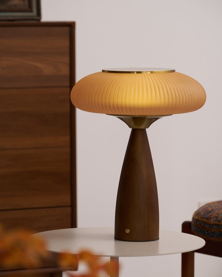 Rechargeable Wooden Table Lamp with Glass Shade